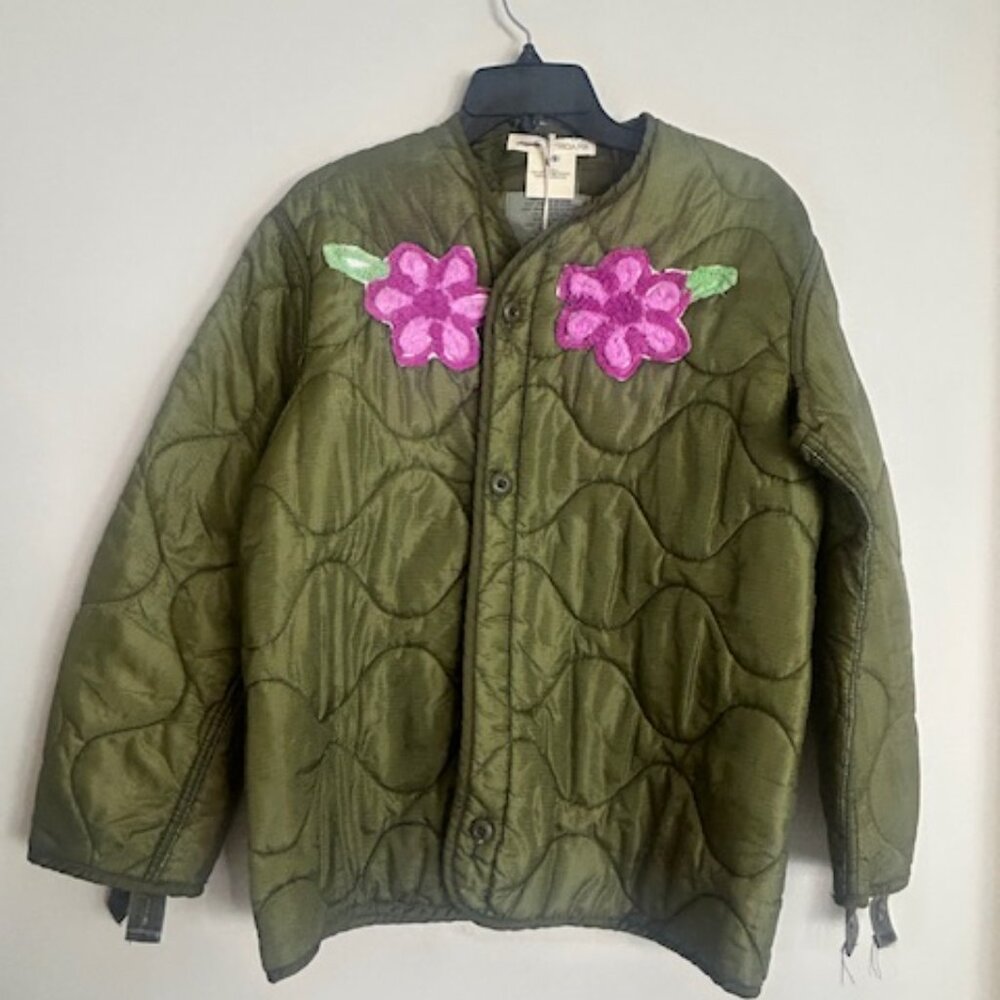 Free People x Tricia Fix Summer Flower Green Olive Military Quilt Jacket NEW